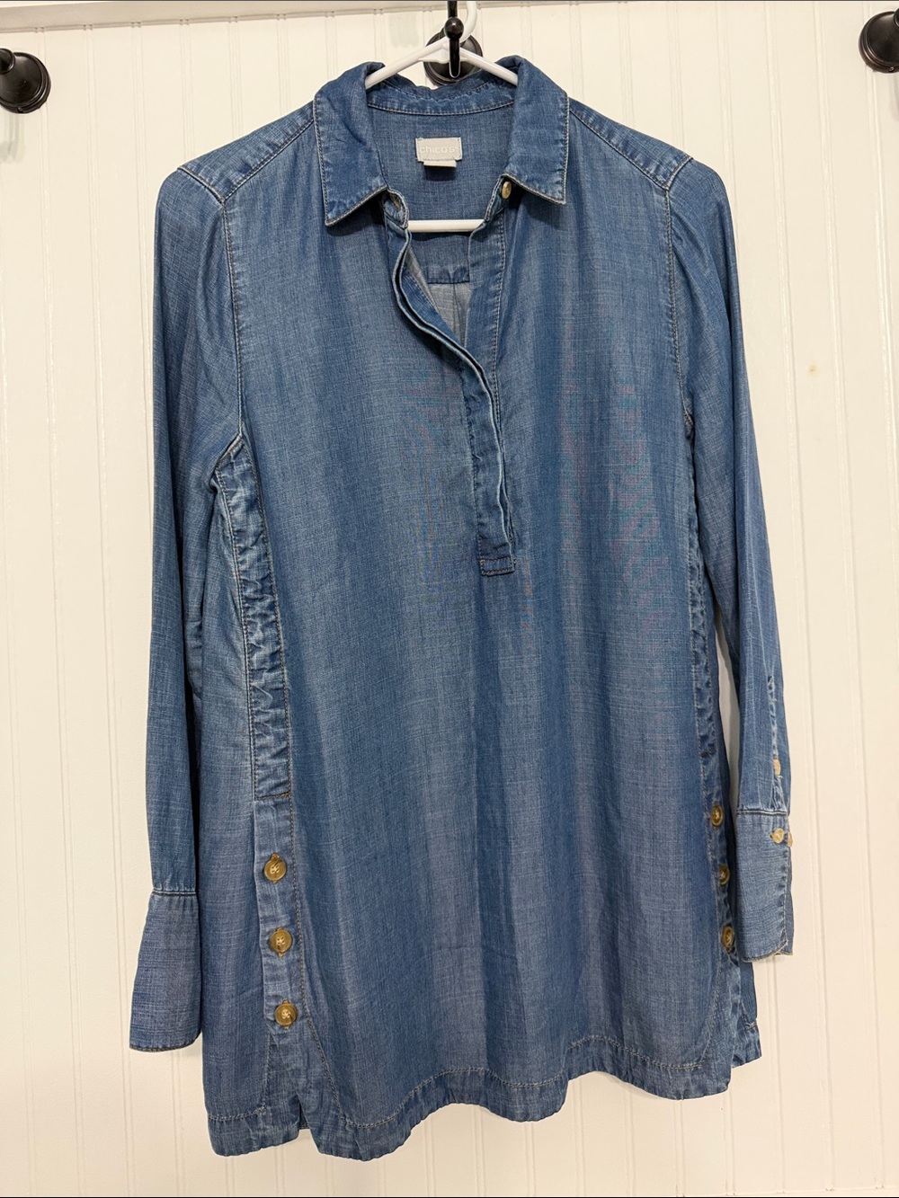 Chico's S Blue Tencel Tunic with Buttons popover EUC